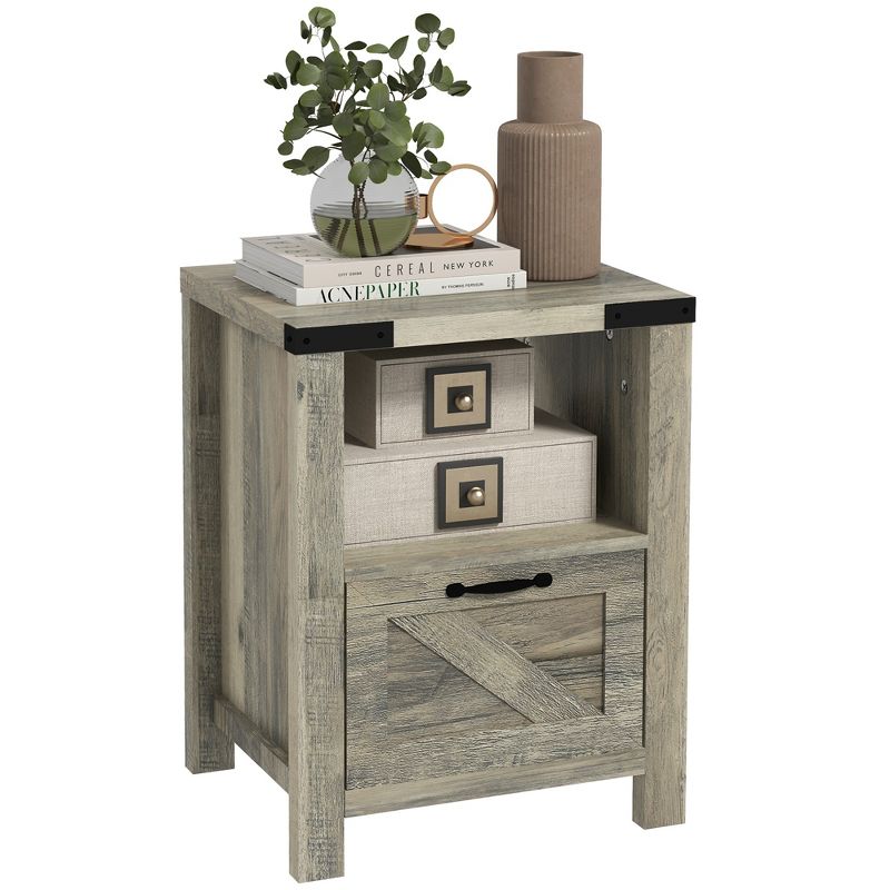 HOMCOM Industrial Side Table with 1 Drawer 1 Open Shelf and Big Tabletop, 1 of 7