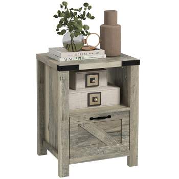 HOMCOM Industrial Side Table with 1 Drawer 1 Open Shelf and Big Tabletop