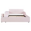 TIRAMISUBEST Full/Queen Size Upholstered Grounded Bed, Velvet Platform Bed Mother & Child Bed with Bedside Desk and Little Round Stool - 3 of 4