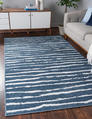 Coastal Breeze Blue Stripe 8' x 10' Synthetic Outdoor Rug