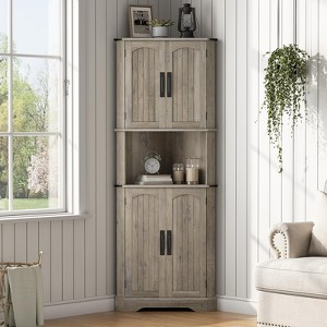 Tall Corner Cabinet, Farmhouse Corner Storage Cabinet with 4 Barn Doors and Adjustable Shelves, Storage Pantry Cabinet - 1 of 4