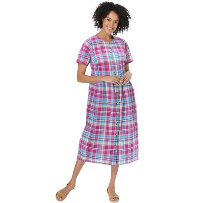 Woman Within Short-Sleeve Seersucker Dress