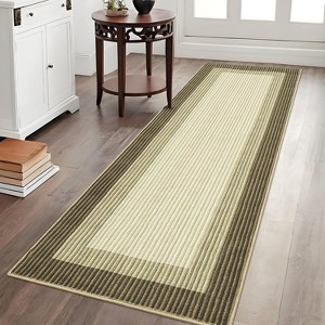 Machine Washable Runner Rug Modern Border Low Pile Non-Shedding Soft Gradient Faux Wool Print Entryway Bathroom - 1 of 4