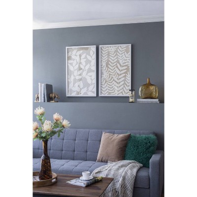 Set of 2 White Botanical Paper Shadow Box Wall Decor with MDF Frame