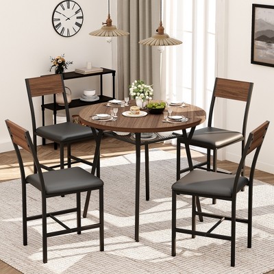 34' Round Dining Table Set with 34.5"H Dining Chair for 4 Person