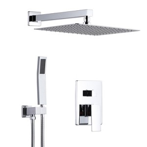 WOWOW Single Handle 2-Spray 1.8 GPM with 12 in. Square Shower Head and Adjustable Heads Shower Faucet in Brushed Nickel - 1 of 4