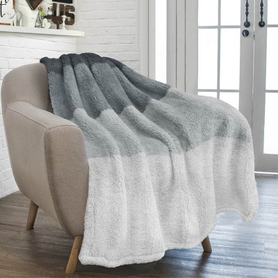 Twin Gradient Charcoal Gray Fleece Sherpa Reversible Throw Blanket