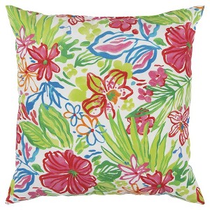 HomeRoots 22" White Green and Pink Tropical Indoor Outdoor Throw Pillow - 1 of 4