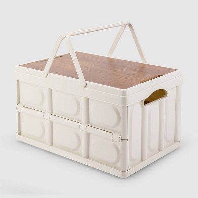 VUSIGN 14.4''X11.6'' Wooden Lid Storage Large Light Beige
