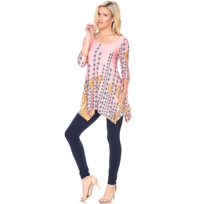 Women's 3/4 Sleeve Printed Rella Tunic Top with Pockets - White Mark