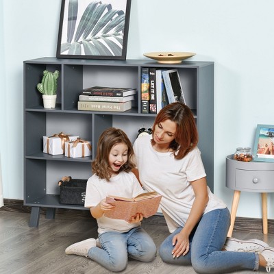 Gray and White MDF Kids Cube Storage Bookcase with Drawers