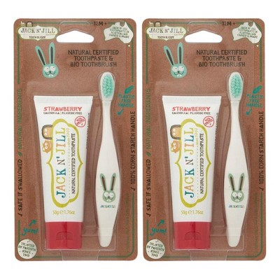 Jack N' Jill Toothpaste & Bio Toothbrush Strawberry | Toothpaste for Baby, Kids | Free Training for Toddlers - 1.76 oz (PACK OF 2)