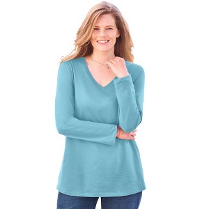 Woman Within Plus Size Perfect Long-Sleeve V-Neck Tee - 1 of 4