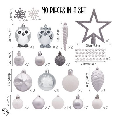 90-Piece Winter Wonderland White and Silver Shatterproof Ornament Set