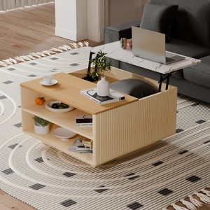 Belord Farmhouse Lift-Top Coffee Table with Hidden Storage, Square Living Room Coffee Table with Lift-Up Desk and Storage Compartment - 1 of 4
