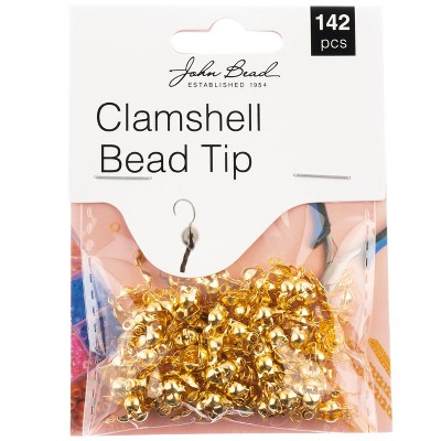 John Bead Must Have Findings Metal Gold 4x8mm Clamshell Bead Tips for Jewelry Making Findings, 142 Pieces
