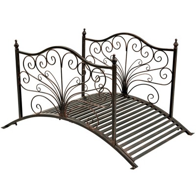 Metal Garden Bridge 8FT - Garden Bridges For Outdoors, Garden Bridge 8ft Bridges Outdoors High Safety Guardrails Decorative Footbridge Garden Pond Creek Stream Backyard Black