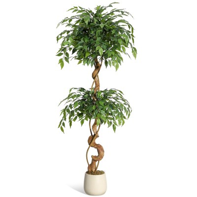 Ficus Tree Artificial, Artificial Plants Indoor in Sturdy White Pot,Indoor Faux Tree for Home Office Decor