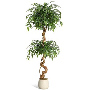 Ficus Tree Artificial, Artificial Plants Indoor in Sturdy White Pot,Indoor Faux Tree for Home Office Decor - 1 of 4