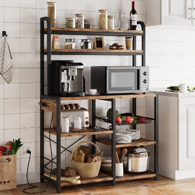 6-Tier Bakers Rack with Storage Cabinet & Built-In Power Outlets – Microwave Stand & Kitchen Organizer for Kitchen and Dining Room