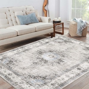 Area Rug, Home Decor Machine Washable Vintage Oriental Rug - Pet/Kid Friendly Non-Slip Low Pile Soft Carpet - 1 of 4