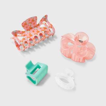 Girls' 4pk Assorted Floral Printed Claw Clips - art class™