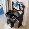 LED Vanity Table Set with Round Mirror and Cushioned Stool, Adjustable Brightness & Storage for Small Spaces-Cuddlewood - 3 of 4
