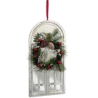 Melrose Pine Cone Artificial Wreath with Mirrored Window, Green 20-Inch