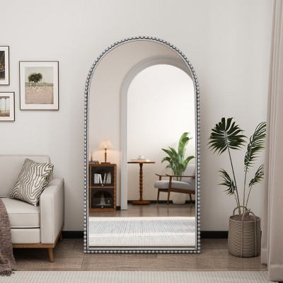 FURNIinspire Full Length Mirrors Iron Arch Retro Living Room Full Body Mirror, Standing Mirror, Large Bedroom Mirror, Silver, 35.43"*65.75"*65.75"