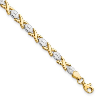 Black Bow Jewelry 14k Two Tone Gold, 5mm Hugs and Kisses Link Bracelet, 7.25 Inch