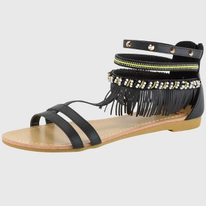 Alpine Swiss Womens Beaded & Studded Fringe Flat Gladiator Sandals - 1 of 4