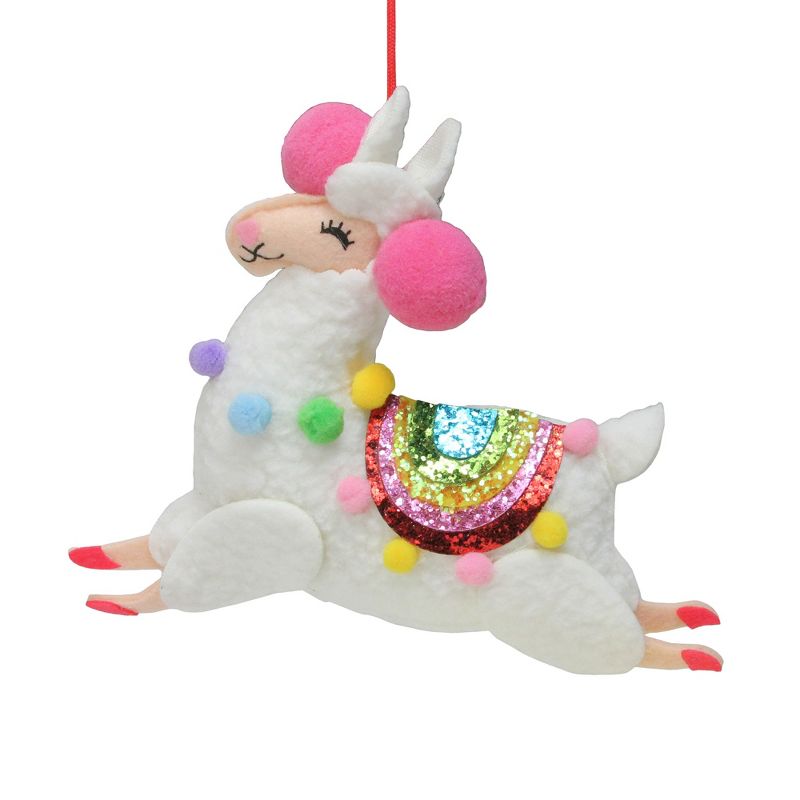 Northlight 7.5" White Plush Llama with Rainbow Saddle Christmas Ornament, 1 of 3