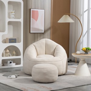 FURNIinspire Bedding Bean Bag Sofa Chair High Pressure Foam, Padded Foam Padding Compressed Bean Bag With Footrest, Beige, 18.1"*17.7"*13" - 1 of 4
