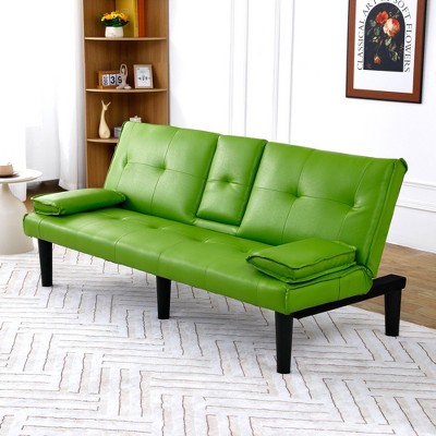 Runesay 67" PVC Convertible Sofa Bed with Fold-Down Backrest and Built-in Cup Holders