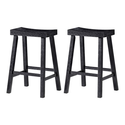 Maven Lane Vincent Backless Rectangular Saddle Kitchen Stool with Rustic Wood Top Seat, Set of 2