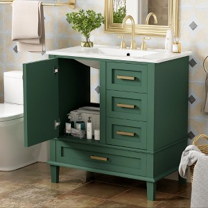 TiramisuBest 30" Bathroom Vanity, Modern Cabinet with Sink Combo, Soft-Closing Door & 3 Drawers, Solid Wood Frame (White) - 1 of 4