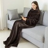Catalonia Adult Wearable Fleece Blanket Snuggie, Super Soft Cozy Mink Micro Plush Wrap Throws Blanket Robe, Gift for Woman Man - 3 of 4