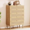 Whizmax Rattan 5 Drawer Dresser, 44''Tall Narrow Chest of Drawer, Farmhouse Wooden Vertical Dresser with Metal Legs, Modern Cabinet for Bedroom - 3 of 4