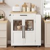 36" Kitchen Island Cart with Solid Wood Top - Farmhouse Mobile Storage Cart with Drawer, 3-Tier Shelves & Locking Wheels for Small Kitchens - 2 of 4
