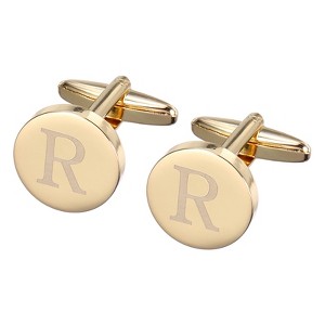 Unique Bargains Copper Engraved Initial Men's Cufflinks Gold 2 Pcs - 1 of 4