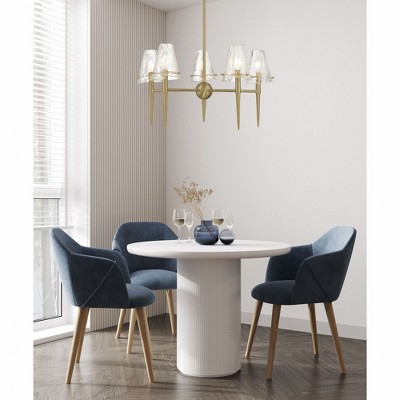 Warm Brass 5-Light Chandelier with Handmade Glass Shades