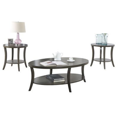 NicBex Modern Oval Wood Coffee Table Set of 3 with Storage Shelf and Curved Legs for Living Room and Bedroom