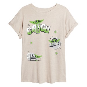 Women's - Star Wars - The Mandalorian Grogu Faux Hit Oversized Oversized Graphic T-Shirt - 1 of 4