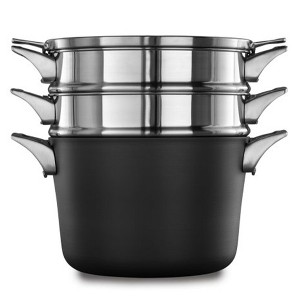Calphalon Premier Space Saving 8 Quart Hard Anodized Aluminum Nonstick Multi-Pot Cookware with Tempered Glass Lid and Steamer Inserts - 1 of 4