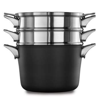 Calphalon Premier Space Saving 8 Quart Hard Anodized Aluminum Nonstick Multi-Pot Cookware with Tempered Glass Lid and Steamer Inserts