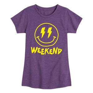 Girls' - Instant Message - Weekend Smile Face Fitted Short Sleeve Graphic T-Shirt - 1 of 4