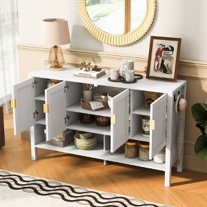 KWPZQEB Storage Sideboard with 4 Barn Doors, Modern Buffet Cabinet with Open Shelf & 2-Tiers Adjustable Shelves, Wood Coffee Bar Cabinet - 1 of 4