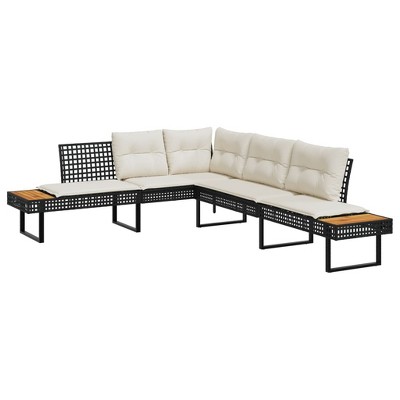 vidaXL Garden Sofa Black and Cream White