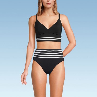 Lands' End Women's V-Neck Underwire Tankini Top - 6 - Black/White