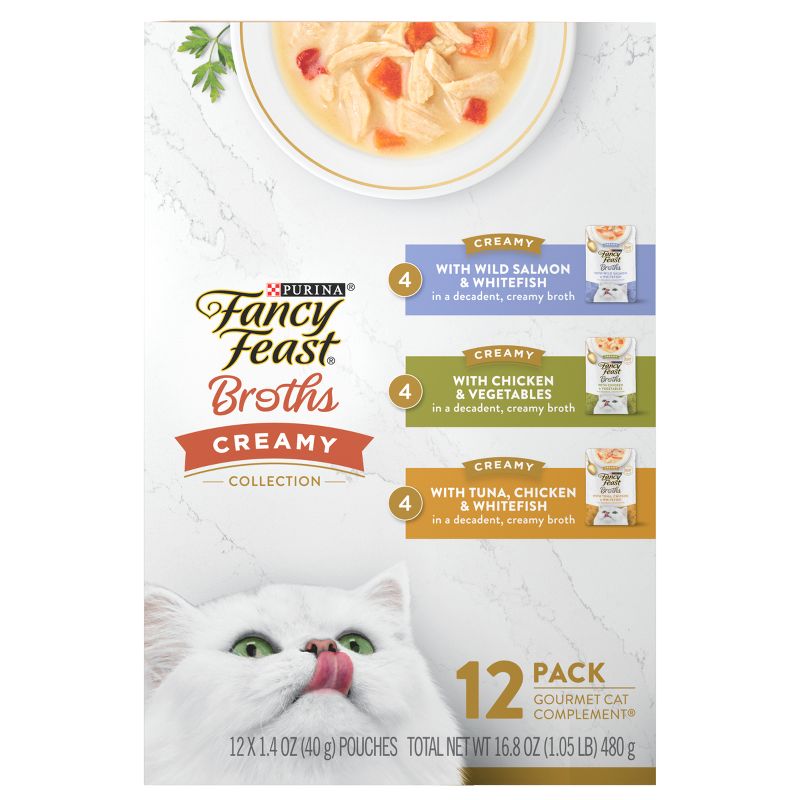 Fancy Feast Broths Creamy Vegetable, Chicken, Tuna, Salmon, Shrimp and Seafood Collection Wet Cat Food Complement - 1.4oz/12ct, 6 of 9